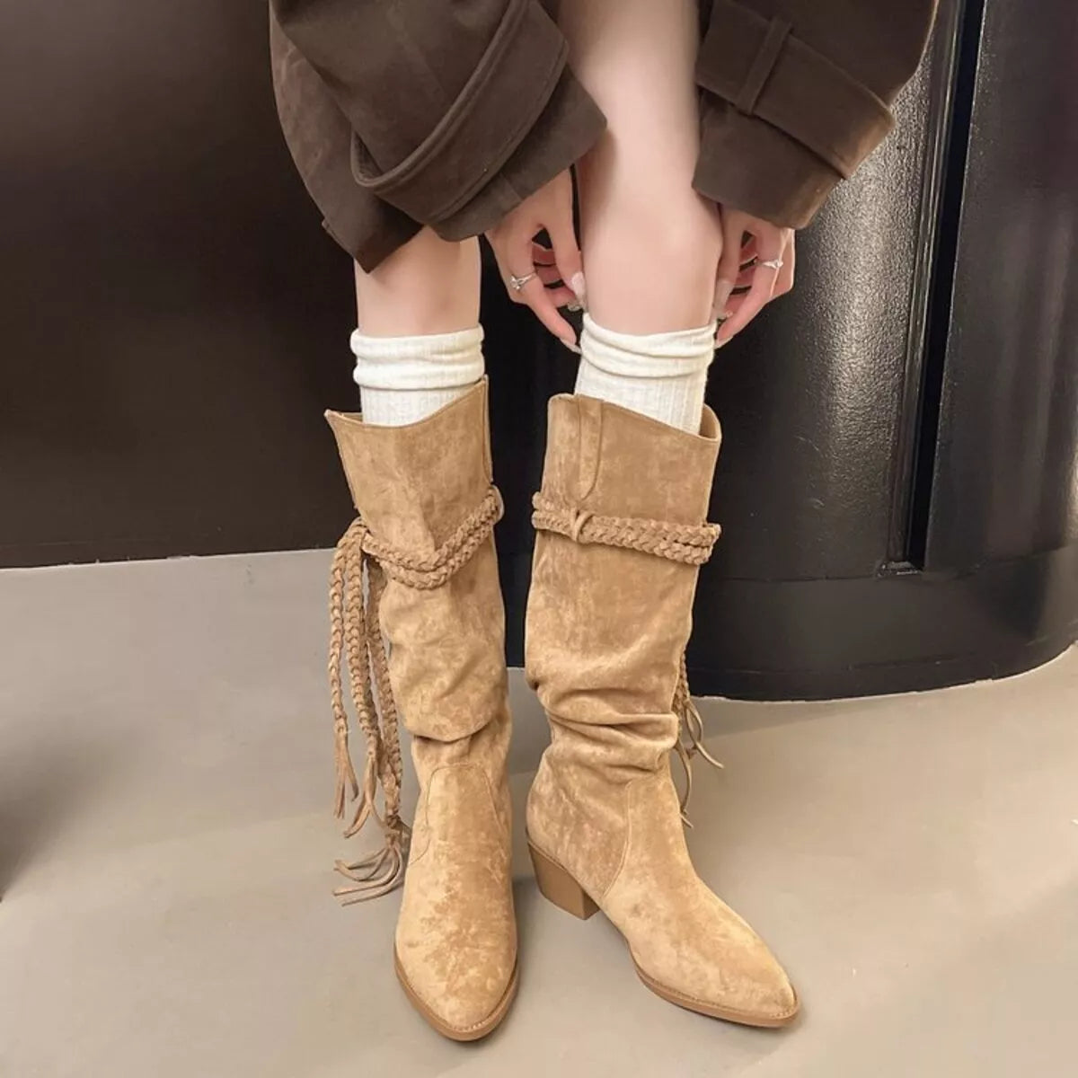 Celeste | Suede Point Toe Block Heel Boots