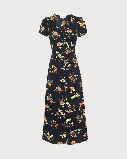 Alexia | V Neck Floral Short Sleeve Maxi Dress - Lora Toronto