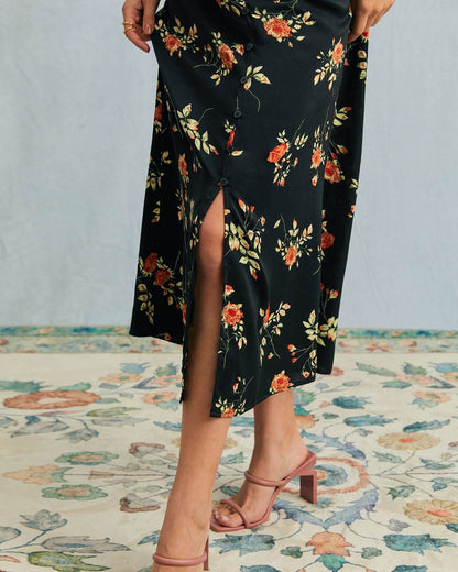 Alexia | V Neck Floral Short Sleeve Maxi Dress - Lora Toronto