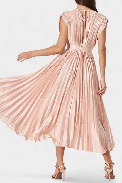 Audrey Pleated V - Neck Midi Dress - Lora Toronto