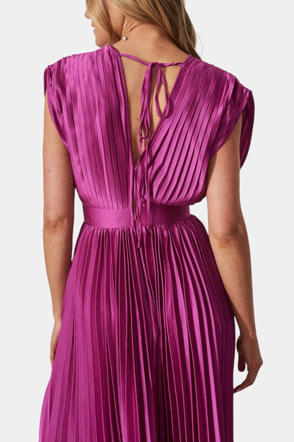 Audrey Pleated V - Neck Midi Dress - Lora Toronto
