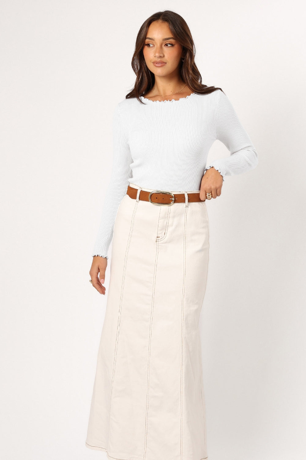 Serene | Lettuce Edge Round Neck Long Sleeve T-Shirt