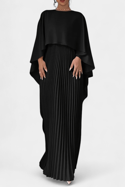 Belen | High - Neck Pleated Flutter - Sleeve Maxi Dress - Lora Toronto