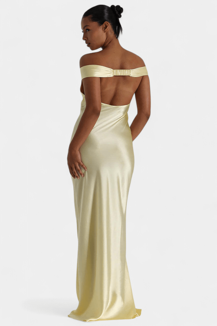 Blerina | Off - Shoulder Backless Fishtail Dress - Lora Toronto
