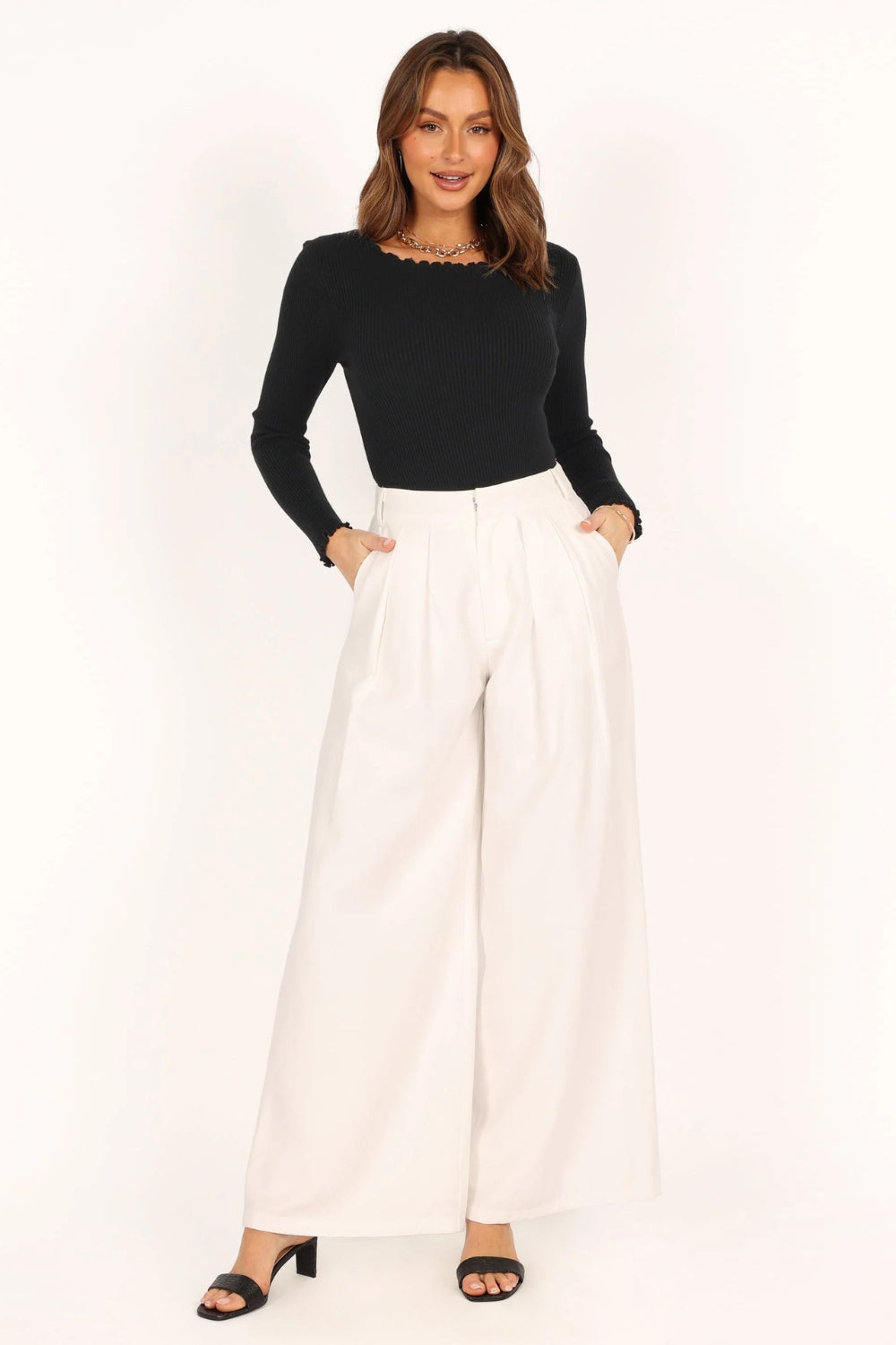 Serene | Lettuce Edge Round Neck Long Sleeve T-Shirt