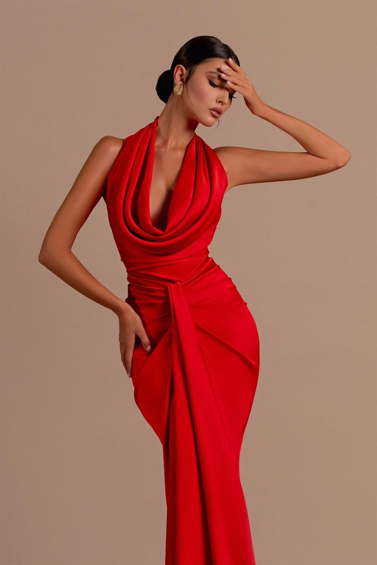 Carmella | Satin Halter Neck Backless Maxi Dress - Lora Toronto
