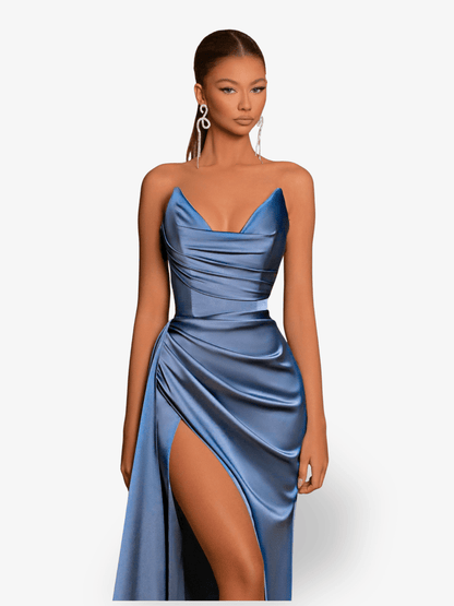 Celeste | Satin Split Sleeveless Maxi Dress - Lora Toronto