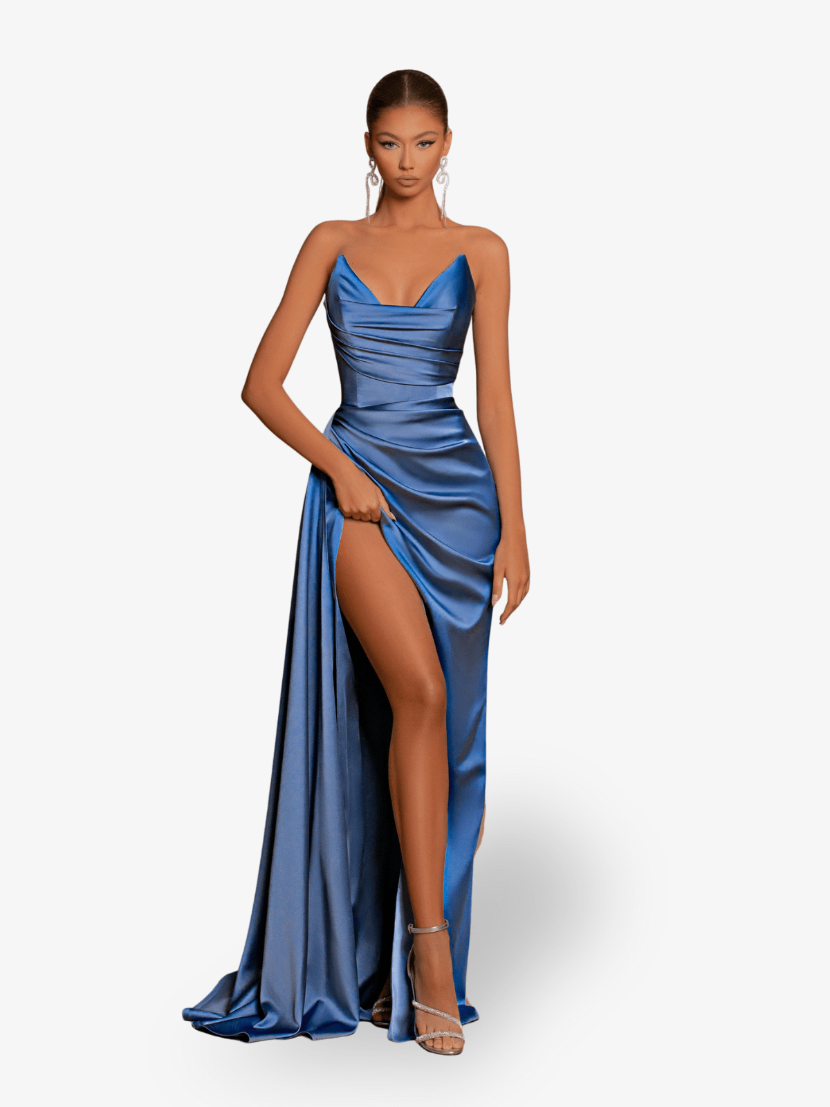 Celeste | Satin Split Sleeveless Maxi Dress - Lora Toronto