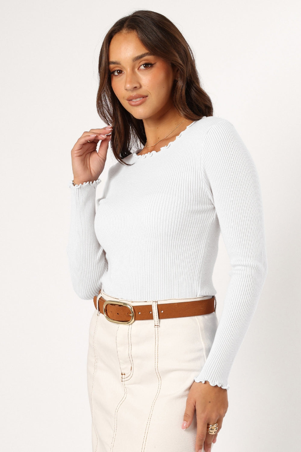 Serene | Lettuce Edge Round Neck Long Sleeve T-Shirt