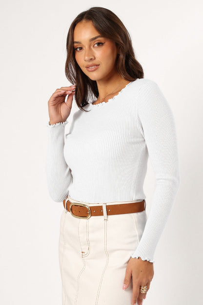 Serene | Lettuce Edge Round Neck Long Sleeve T-Shirt