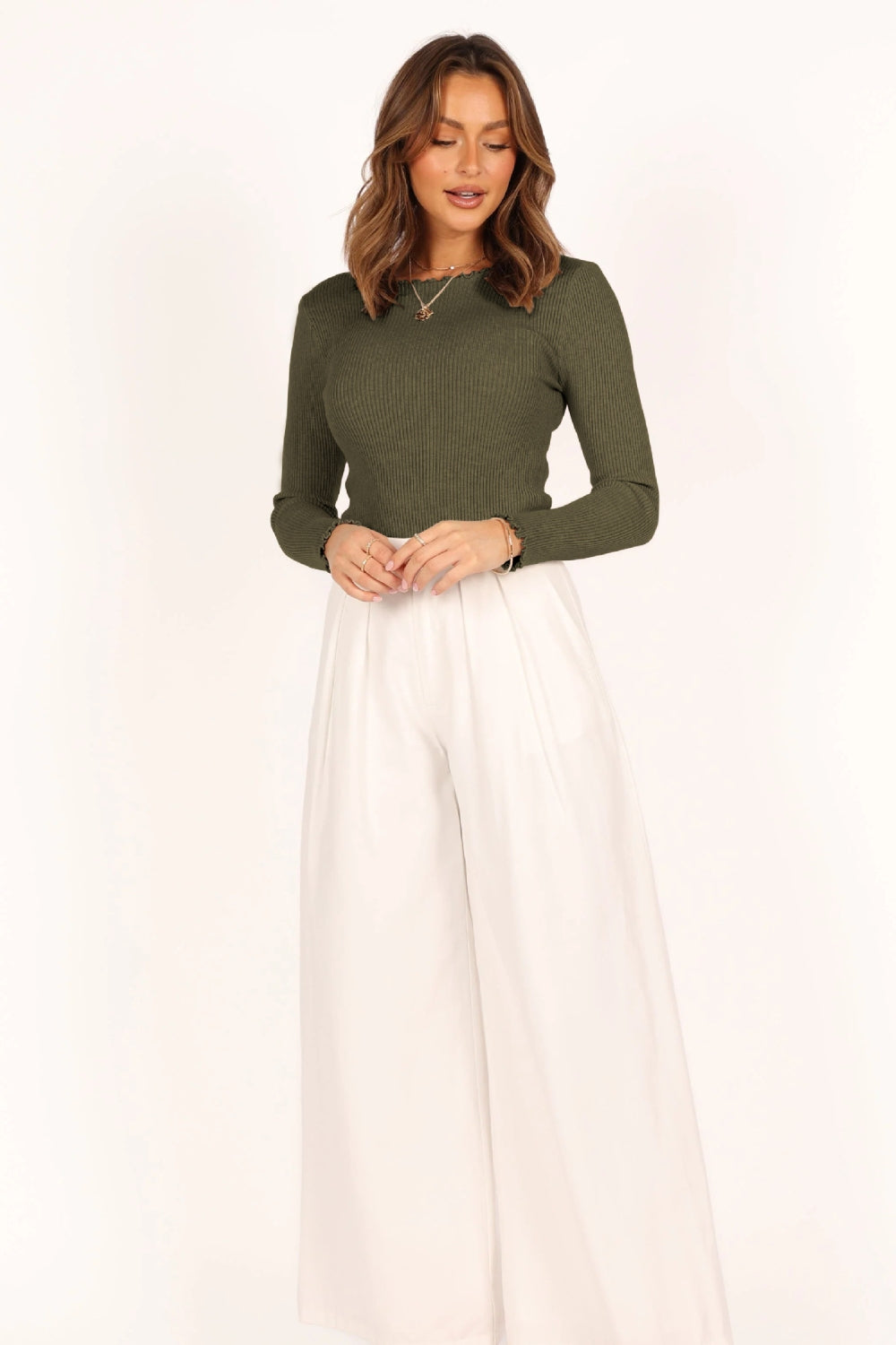 Serene | Lettuce Edge Round Neck Long Sleeve T-Shirt