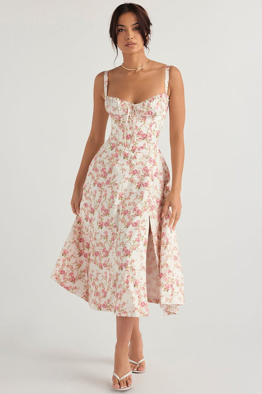 Flora | Corset A - Line Midi Dress - Lora Toronto