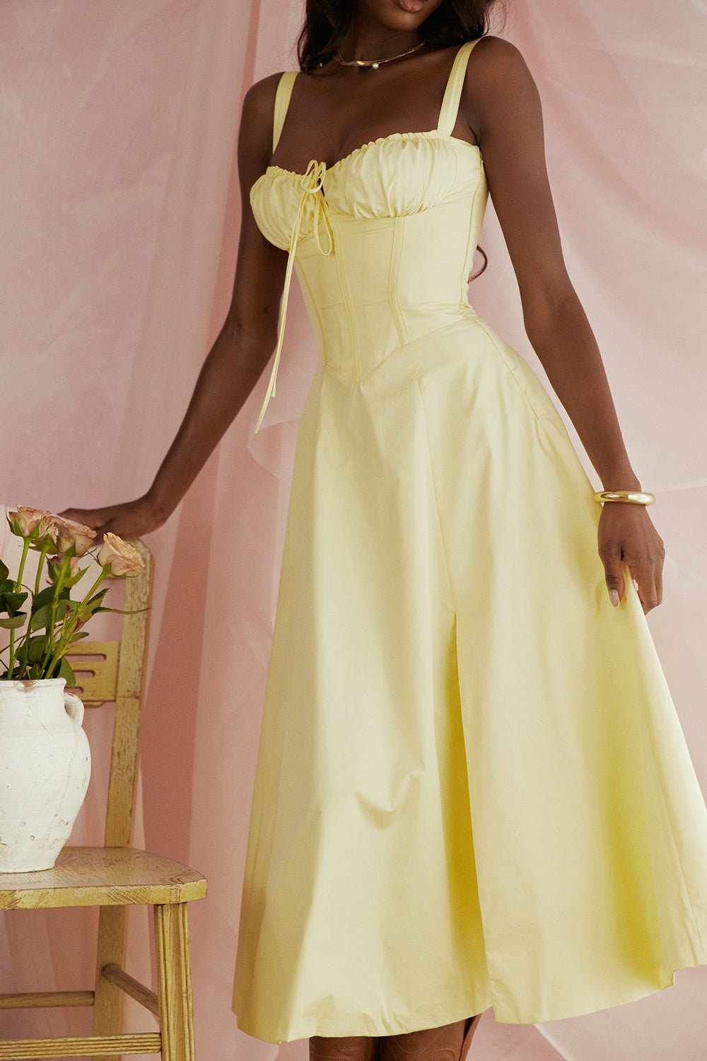Flora | Corset A - Line Midi Dress - Lora Toronto