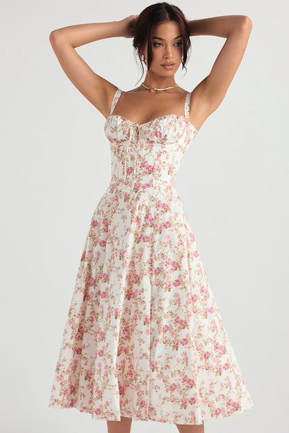Flora | Corset A - Line Midi Dress - Lora Toronto