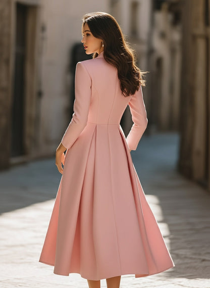 Amara | Blush Pink Blazer-Inspired Midi Dress
