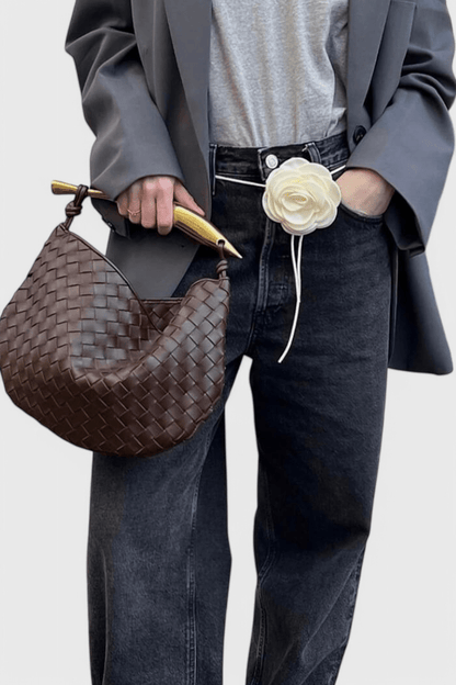 Gerda Woven Bag with Gold Handle - Lora Toronto