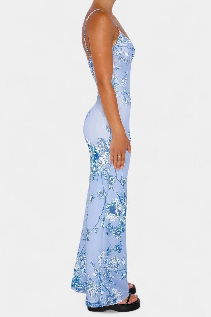 Iris | Floral Blue Lace Dress - Lora Toronto