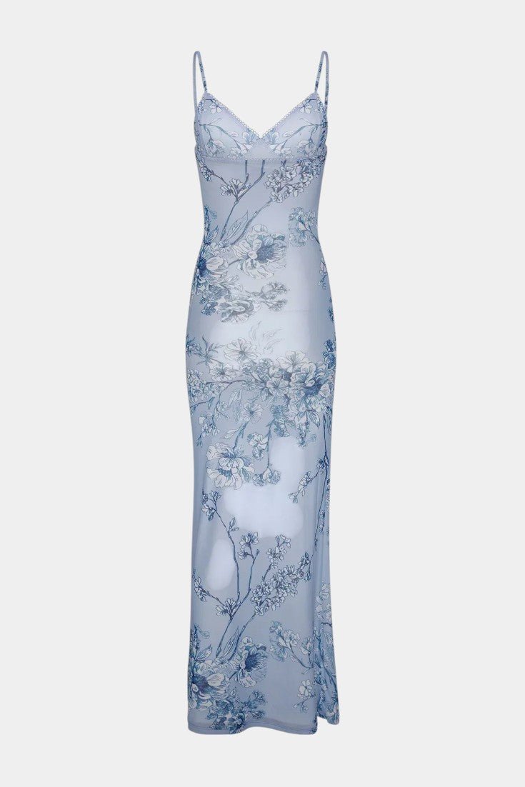 Iris | Floral Blue Lace Dress - Lora Toronto