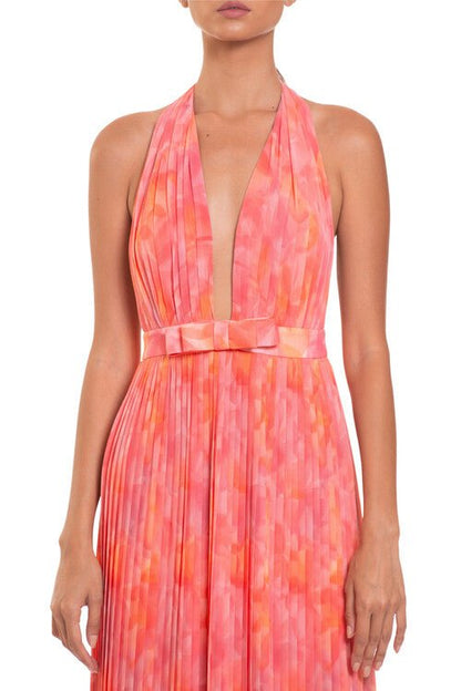 Isla | Pleated Halter Backless Maxi Dress - Lora Toronto