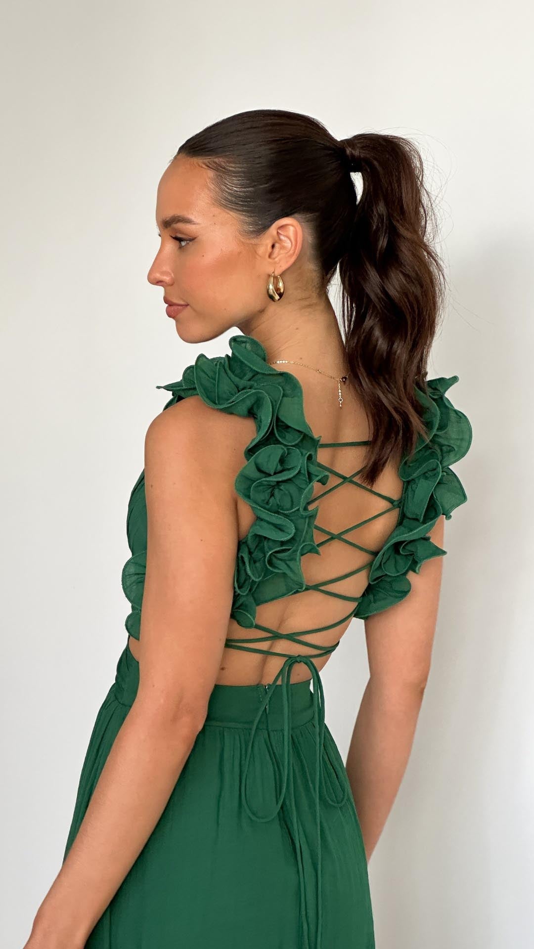 Isla | Ruffle Strap V - Neck Maxi Dress - Lora Toronto