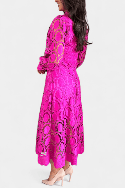 Jovie | Embroidered Lace High - Neck Midi Dress - Lora Toronto