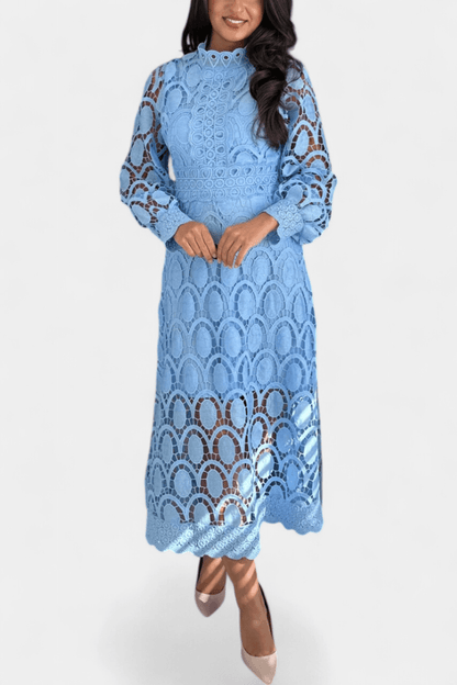 Jovie | Embroidered Lace High - Neck Midi Dress - Lora Toronto
