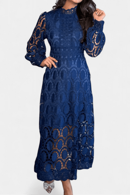 Jovie | Embroidered Lace High - Neck Midi Dress - Lora Toronto