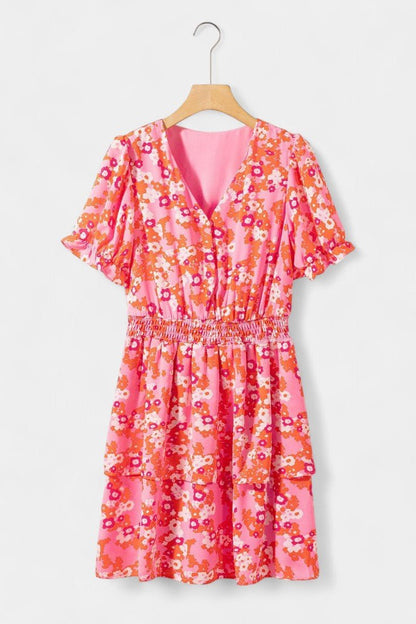 Kimberly | V - Neck Floral Ruffle Dress - Lora Toronto