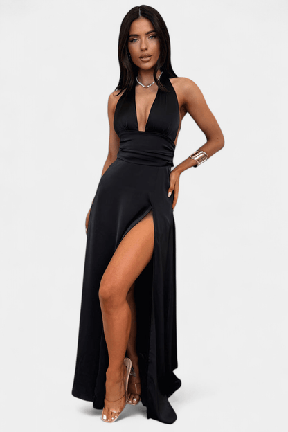 Latisha | Halter Neck High - Slit Dress - Lora Toronto