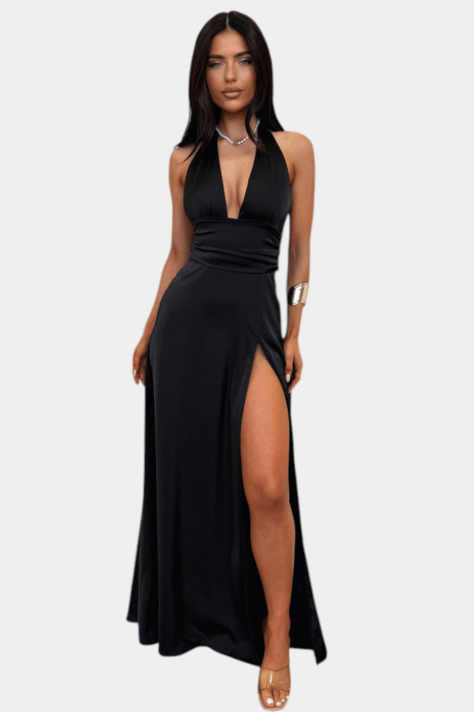 Latisha | Halter Neck High - Slit Dress - Lora Toronto