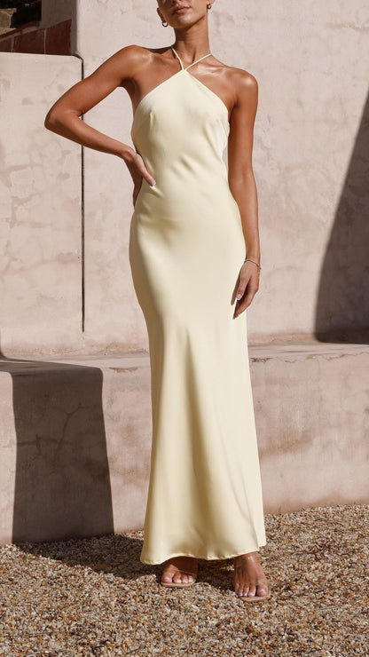 Lena | Yellow Halter Tie - Back Maxi Dress - Lora Toronto