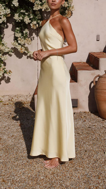 Lena | Yellow Halter Tie - Back Maxi Dress - Lora Toronto