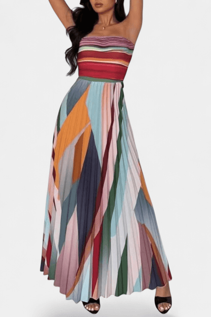 Leticia | Off - Shoulder Pleated Multicolour Maxi Dress - Lora Toronto