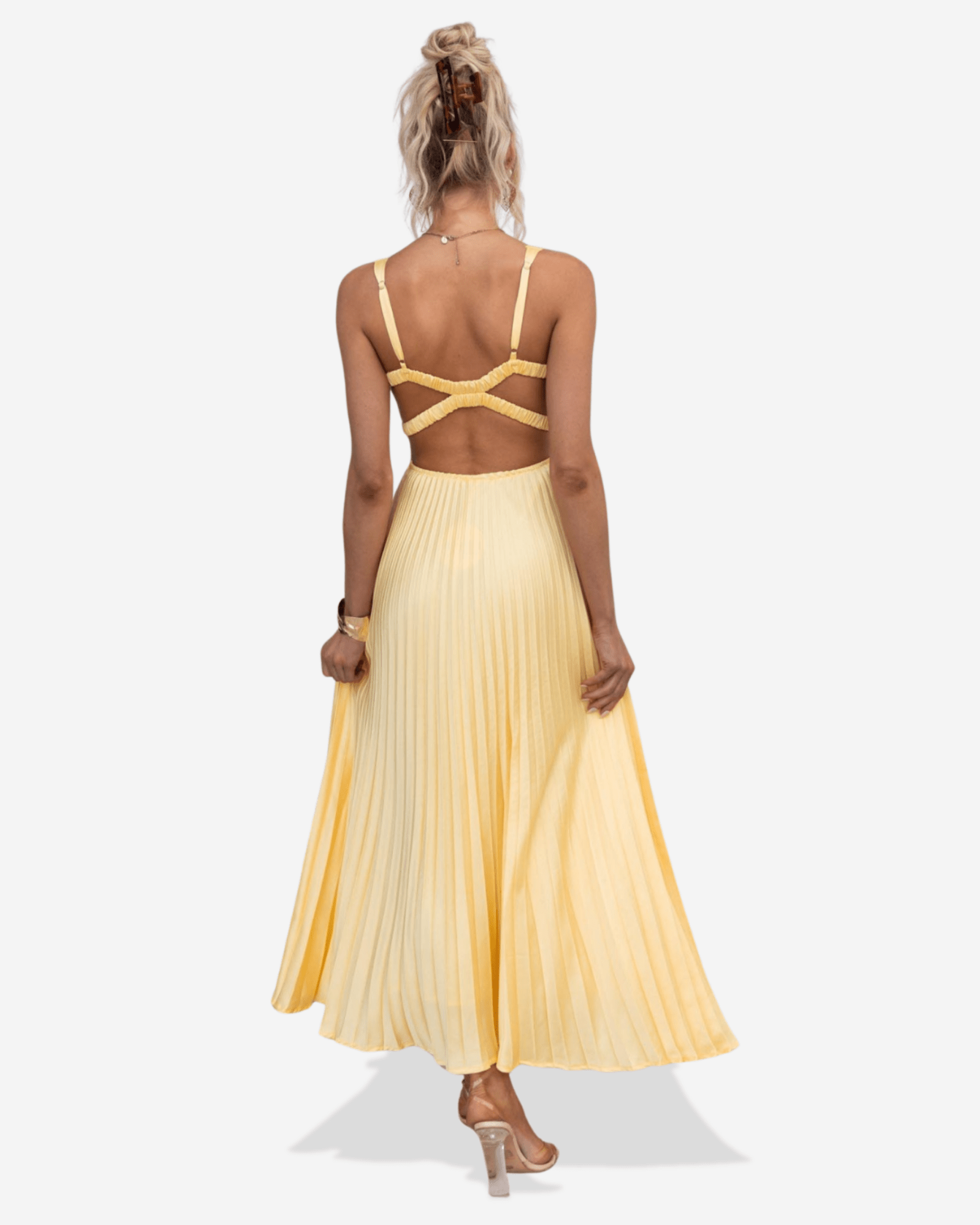 Lucy | Pleated V - Neck Maxi Dress - Lora Toronto
