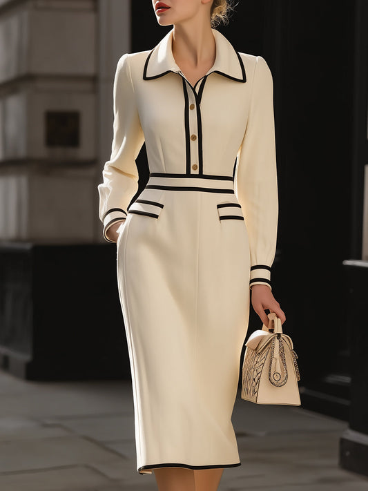 Clara | Contrast Piped Tailored Midi Dress