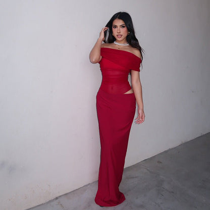 Maisy | Off - Shoulder Mesh Maxi Dress - Lora Toronto