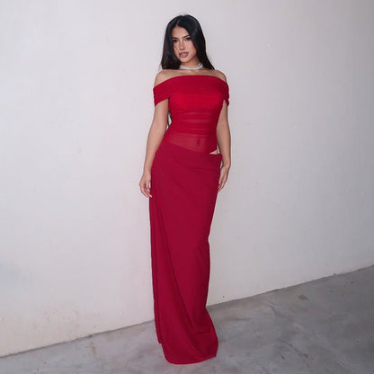 Maisy | Off - Shoulder Mesh Maxi Dress - Lora Toronto