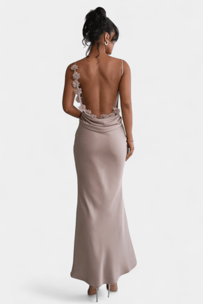 Mercedes | Cowl Back Floral Trim Bridal Dress - Lora Toronto