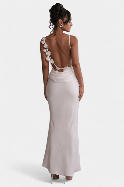 Mercedes | Cowl Back Floral Trim Bridal Dress - Lora Toronto