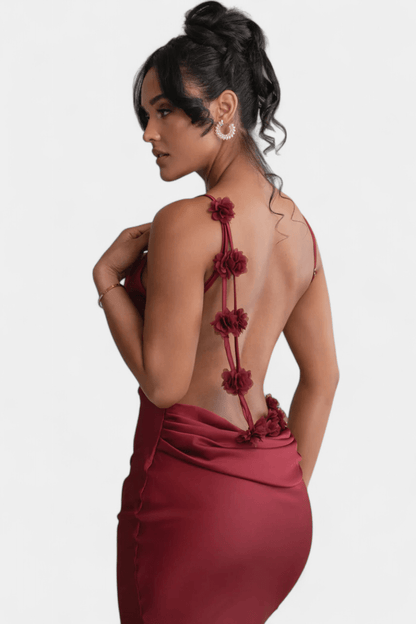 Mercedes | Cowl Back Floral Trim Bridal Dress - Lora Toronto