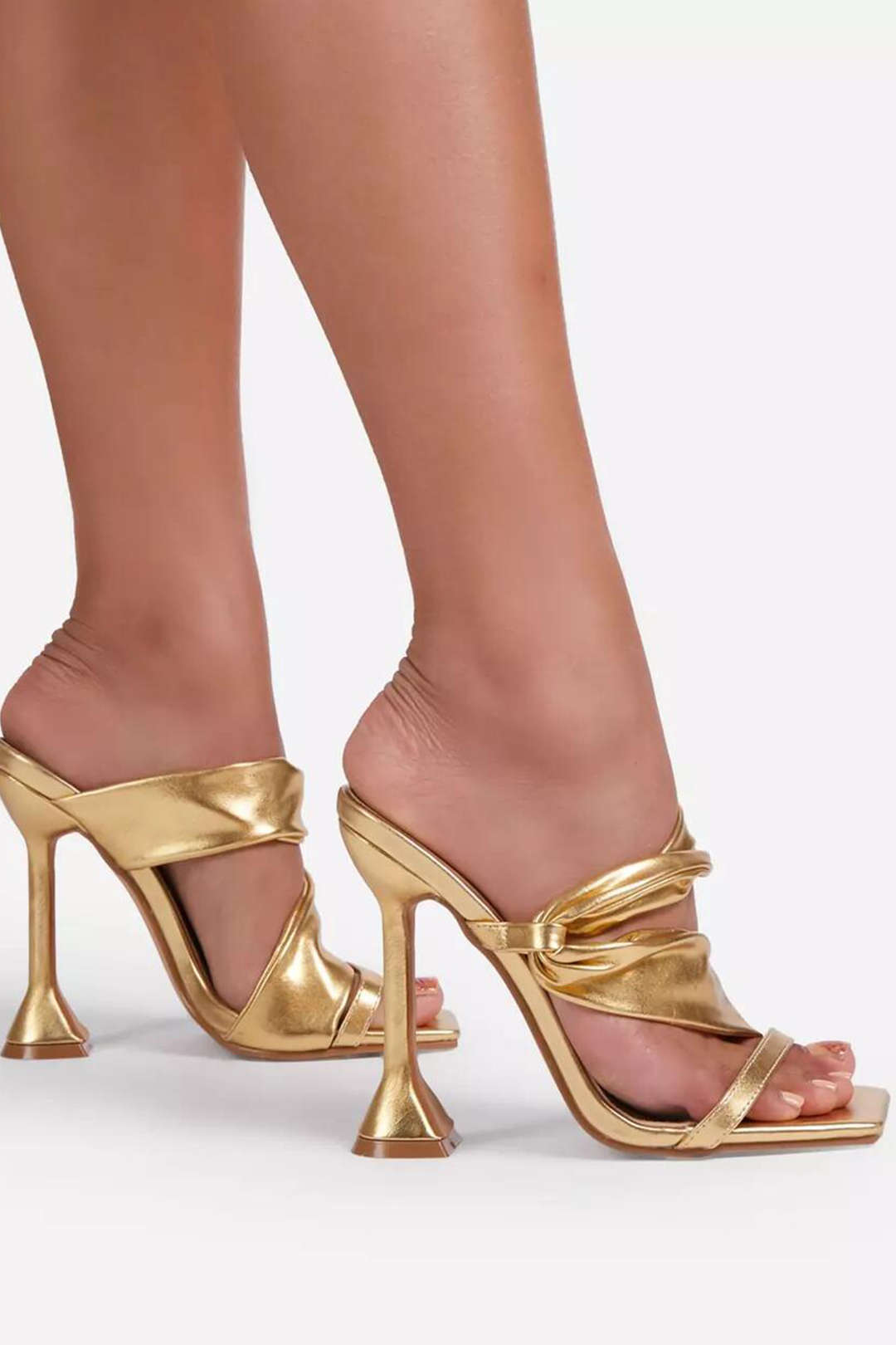 Metallic Ruched Square - toe High Heels Sandals - Lora Toronto