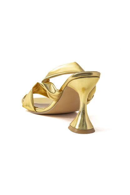 Metallic Ruched Square - toe High Heels Sandals - Lora Toronto