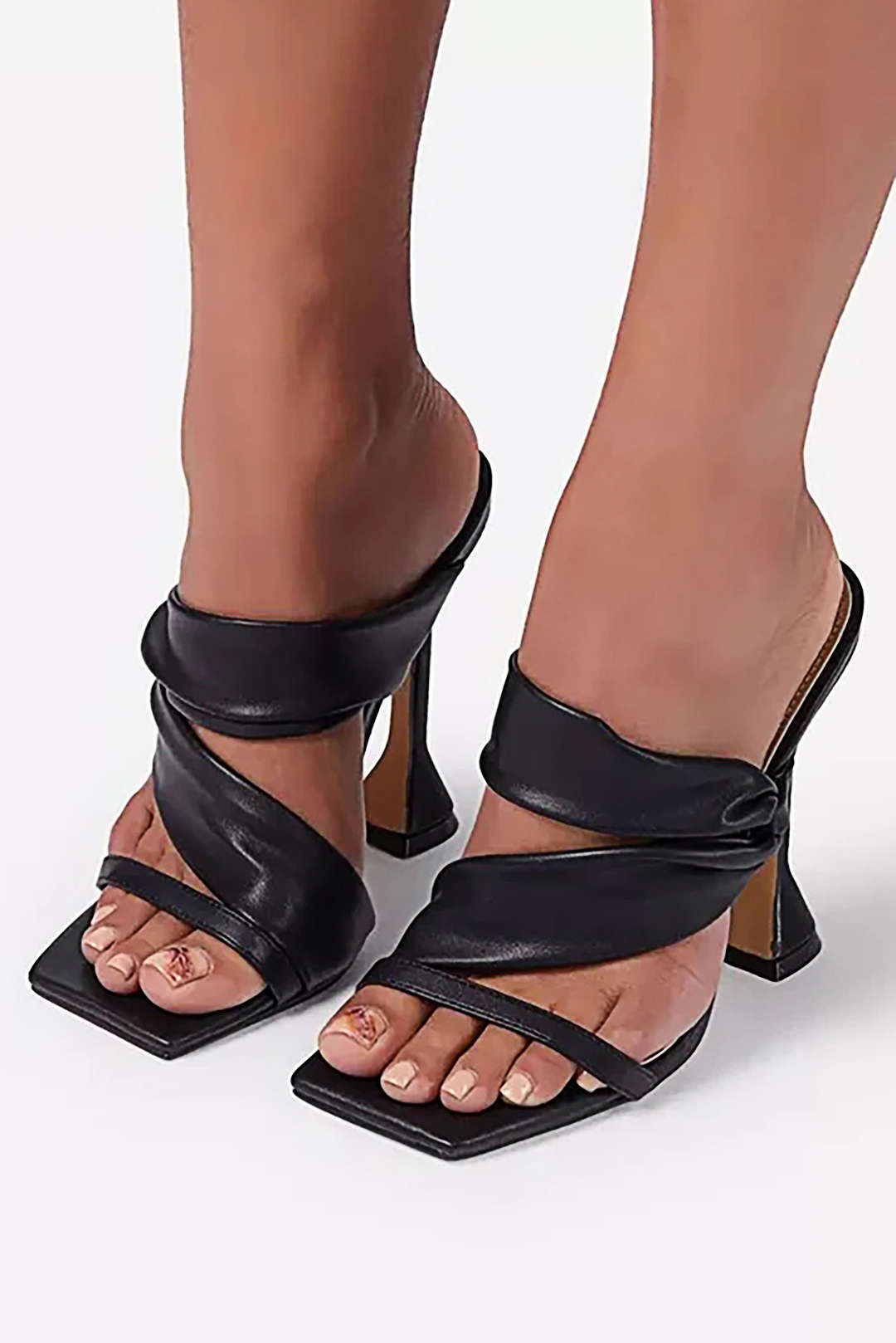 Metallic Ruched Square - toe High Heels Sandals - Lora Toronto