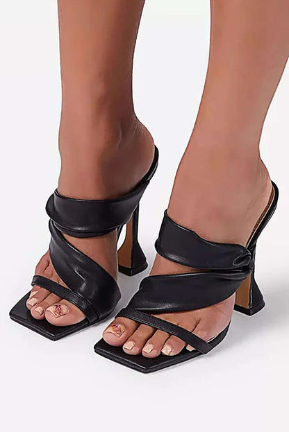 Metallic Ruched Square - toe High Heels Sandals - Lora Toronto