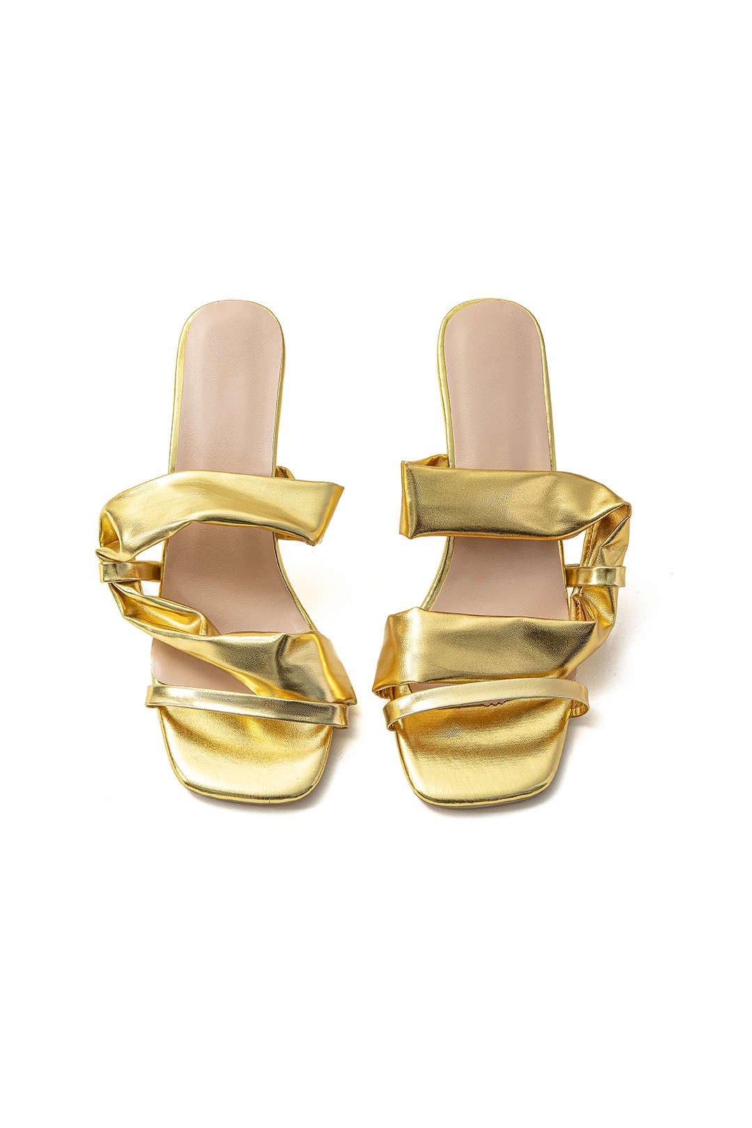 Metallic Ruched Square - toe High Heels Sandals - Lora Toronto