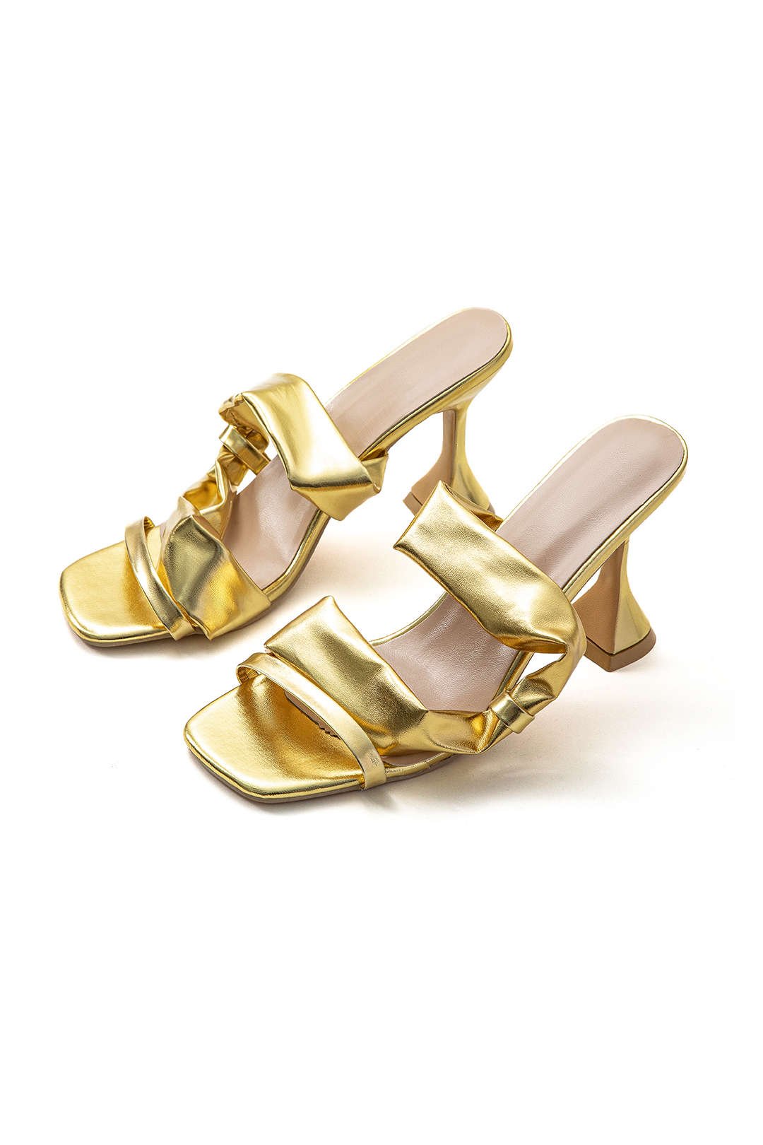 Metallic Ruched Square - toe High Heels Sandals - Lora Toronto