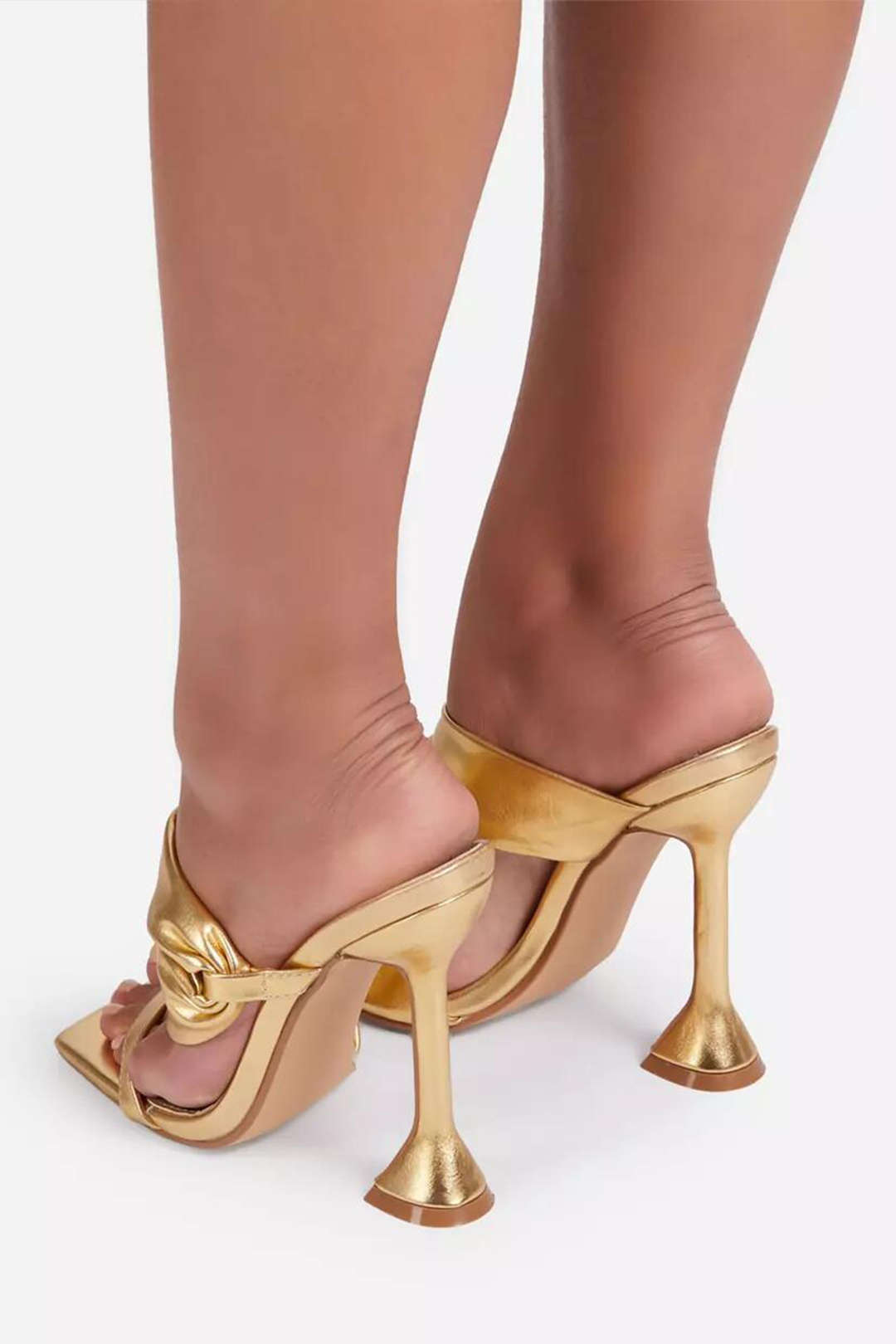 Metallic Ruched Square - toe High Heels Sandals - Lora Toronto