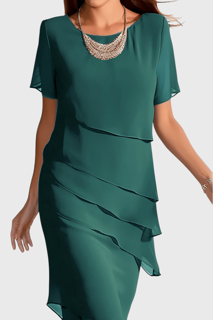 Mia | Elegant Chiffon Frange Dress - Lora Toronto