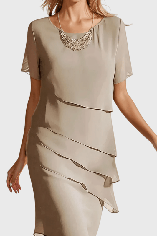 Mia | Elegant Chiffon Frange Dress - Lora Toronto