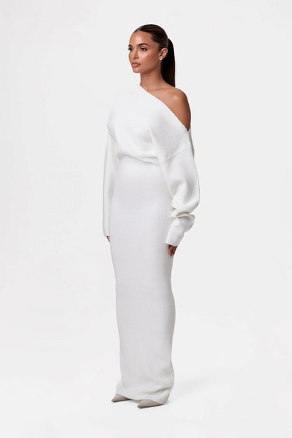 Mila | Off - Shoulder Knit Sweater Dress - Lora Toronto